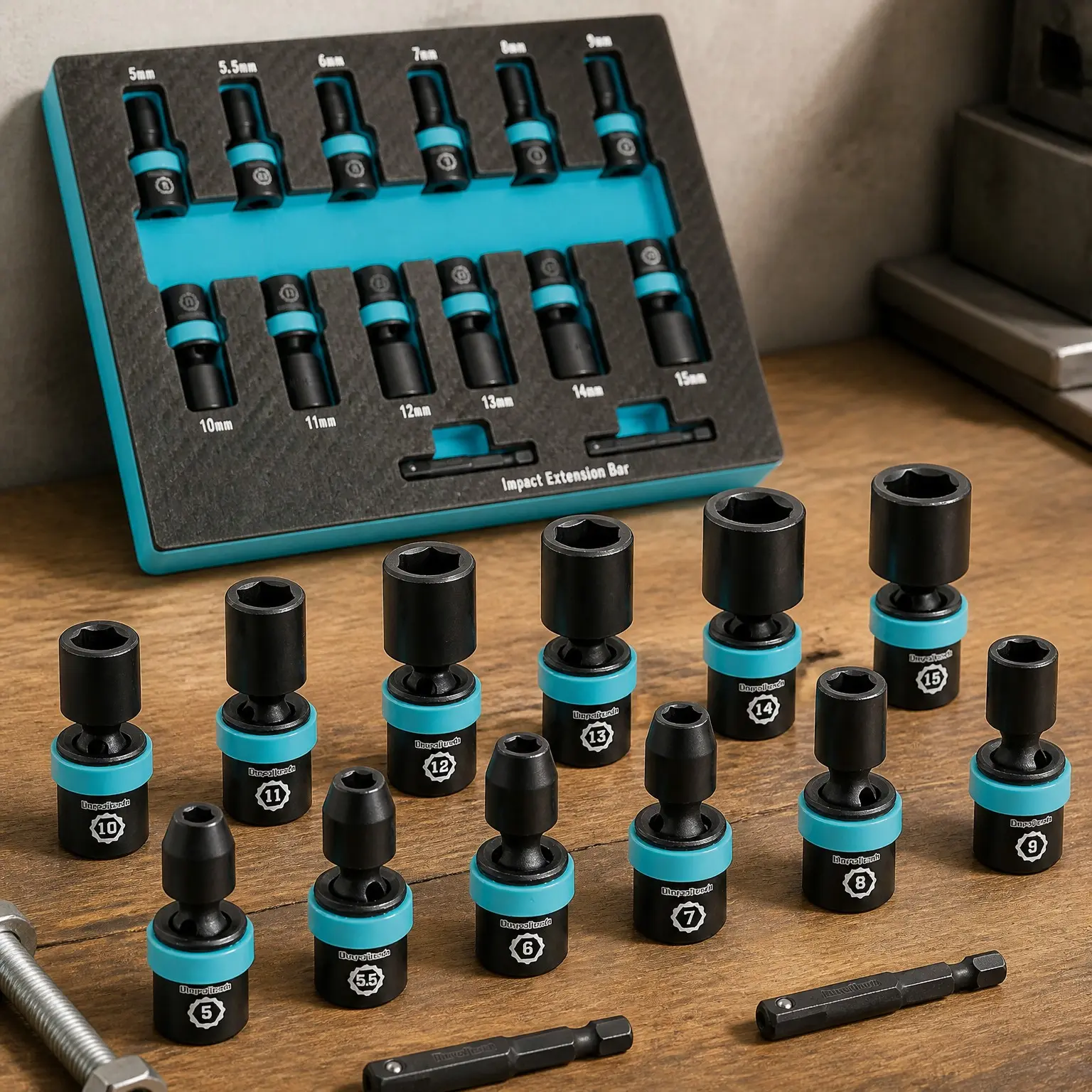 1/4" Drive Impact Universal Joint Socket Set, 14-Piece, 5mm-15mm