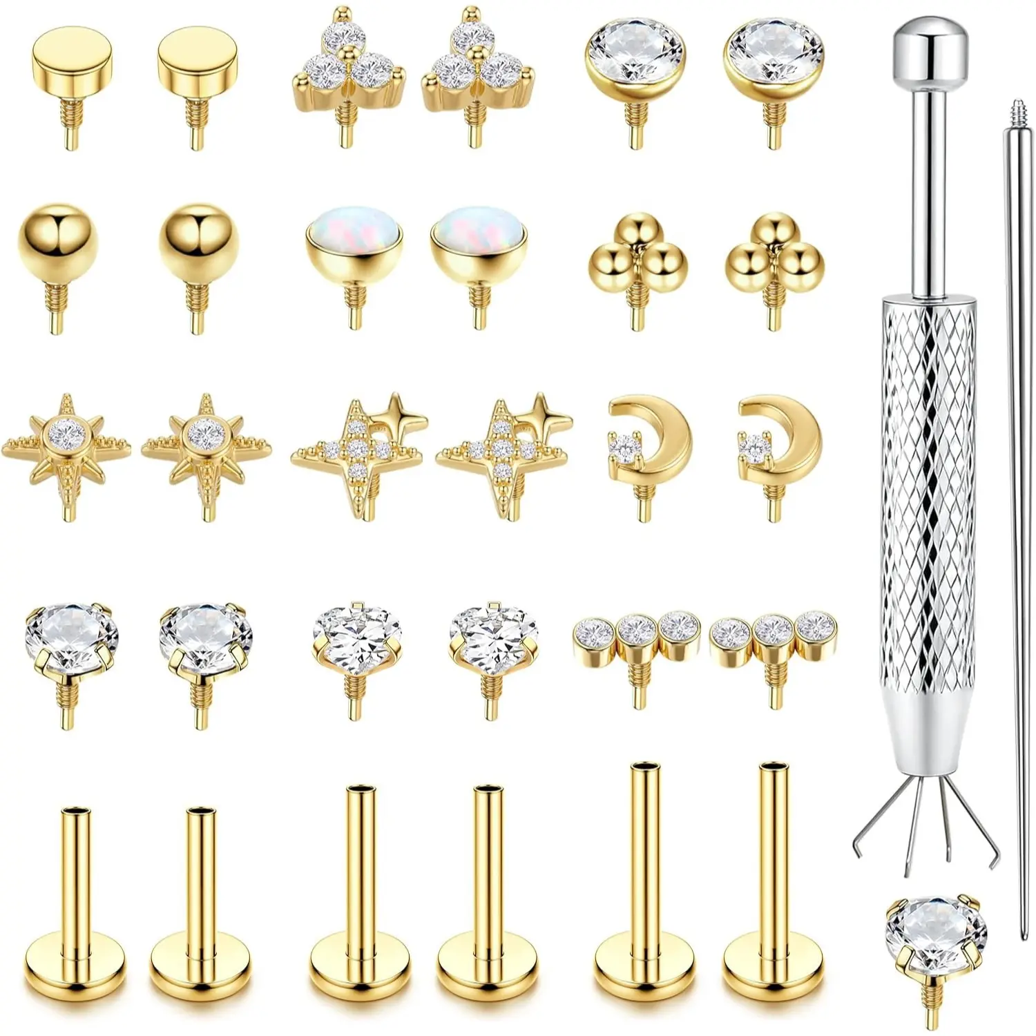 ORAZIO 16G 18G Flat Back Stud Earrings for Women Hypoallergenic Surgical Steel Internal Thread Stud Piercing Jewelry for Tragus Helix Cartilage Conch Nose Lip Medusa Piercing