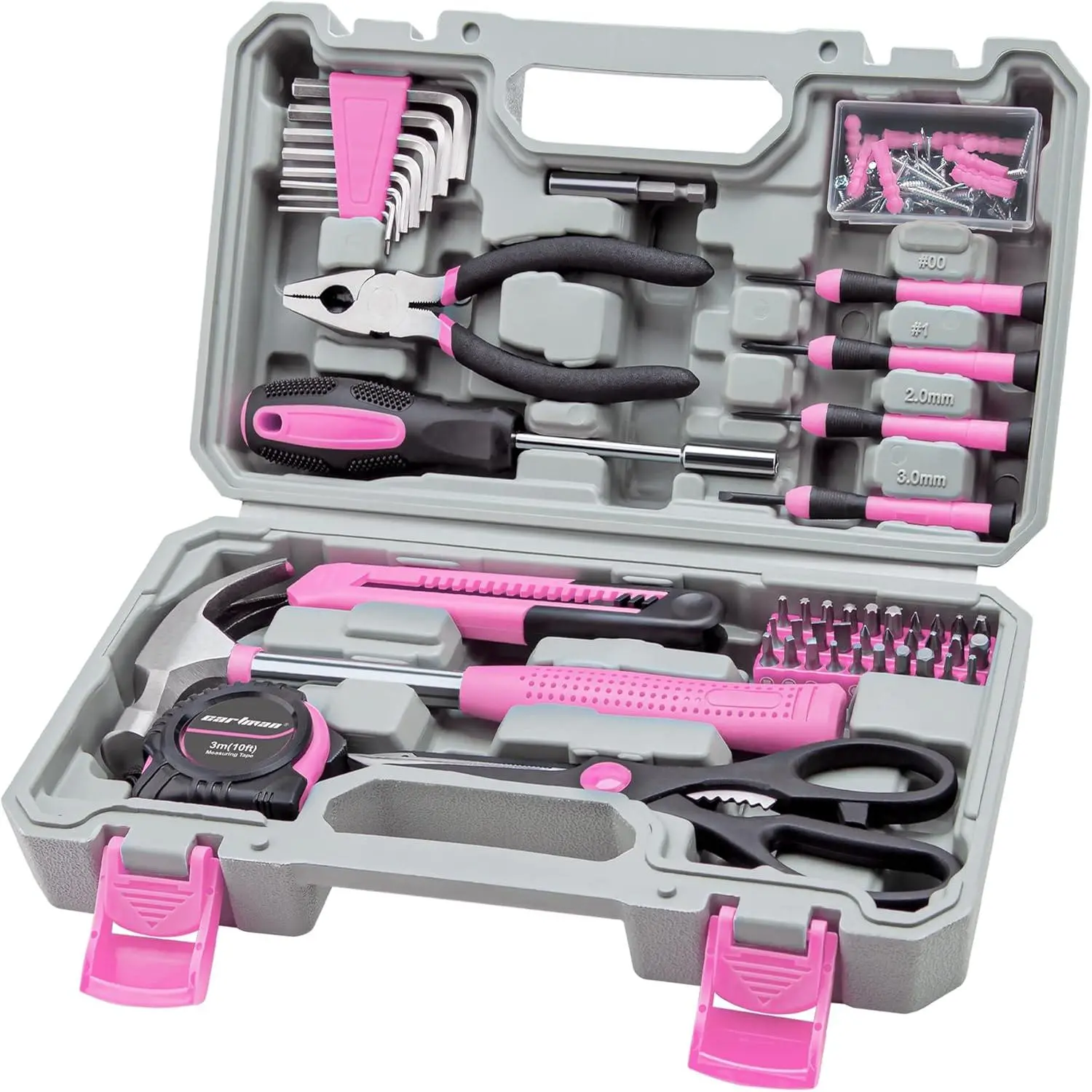 Complete Tool Set, Pink Hand Kit With Case| Versatile tool assortment for home repairs, DIY projects, furniture, crafting, and daily fixes in toolbox.