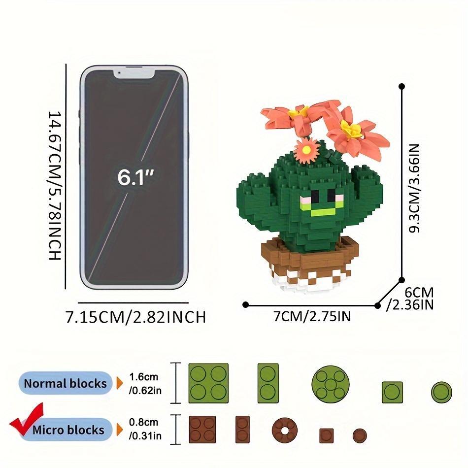 Cactus Design Building Blocks Toy, 1 Box Creative Desktop Ornament, Educational Assembly Toy for Teenager & Adults, Birthday Gift