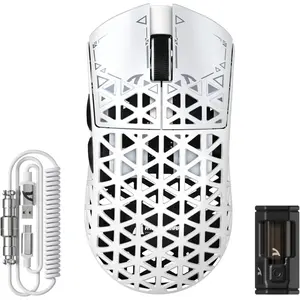 R5 Ultra  Gaming ,39g Superlight Carbon Fiber Hollowed-Out,PAW3950MAX Optical Sensor Nordic 52840 MCU 8K Polling 42K DPI,BT/2.4G/USB-C Mice with Coiled  for PC/-White