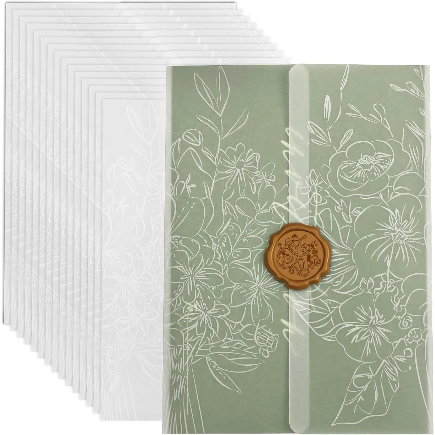 Floral Vellum Jackets for 5x7 Invitations, 50 count Invitation Sleeves | for 5x7 in Invitations Cards Photos, Floral Invitation Sleeves DIY Accessories, for Wedding BabyShower Graduation