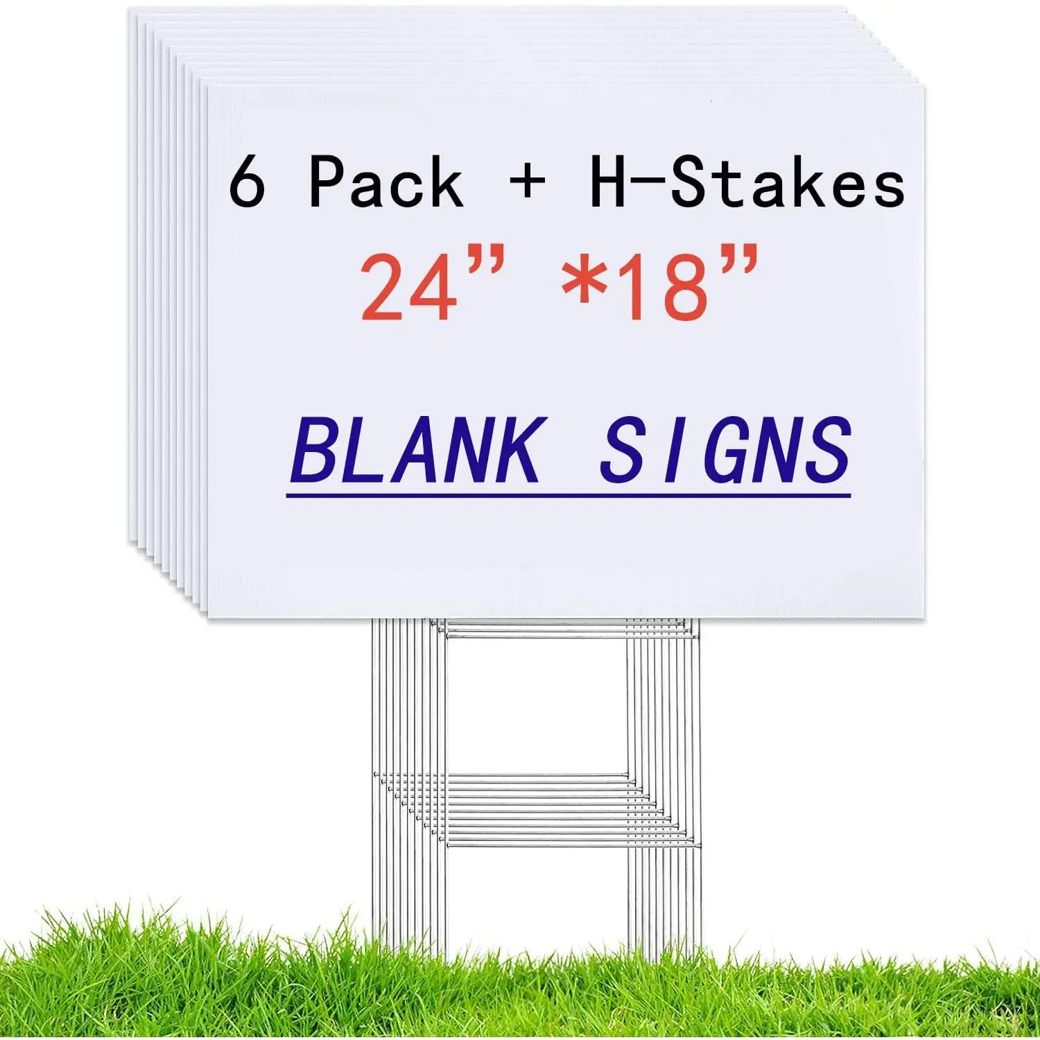 6 Pack 24"x18" White Blank Lawn Yard Signs Corrugated Plastic Sheet with Durable H-stakes for  Opening Business Garage Rent House  Presidential Campaign