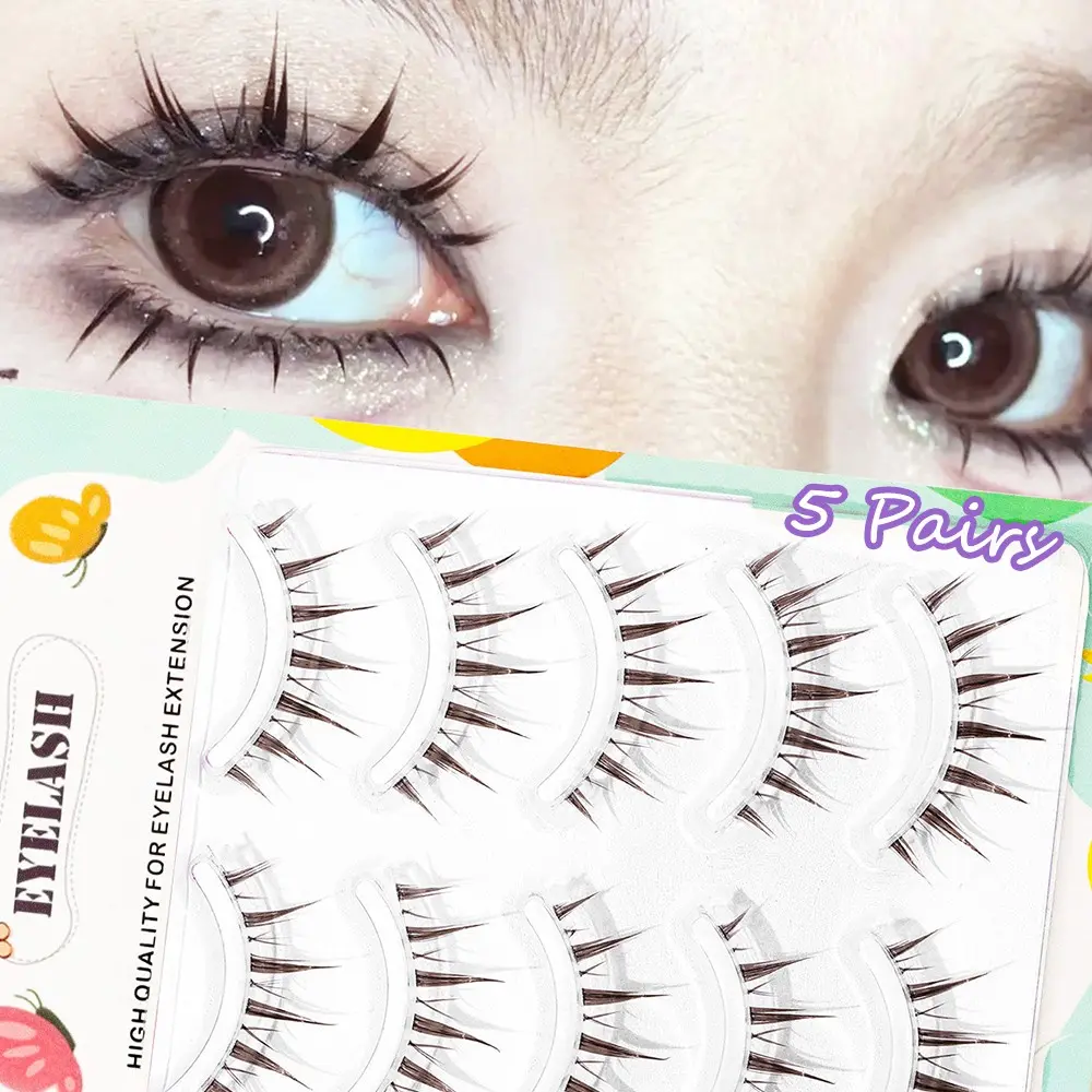 5 Pairs Brown Anime Wet Look false eyelashes, innocent and charming idol-style false eyelashes, natural-looking artificial eyelashes,Perfect for blondes, light-haired beauties,and anyone seeking a softer look!