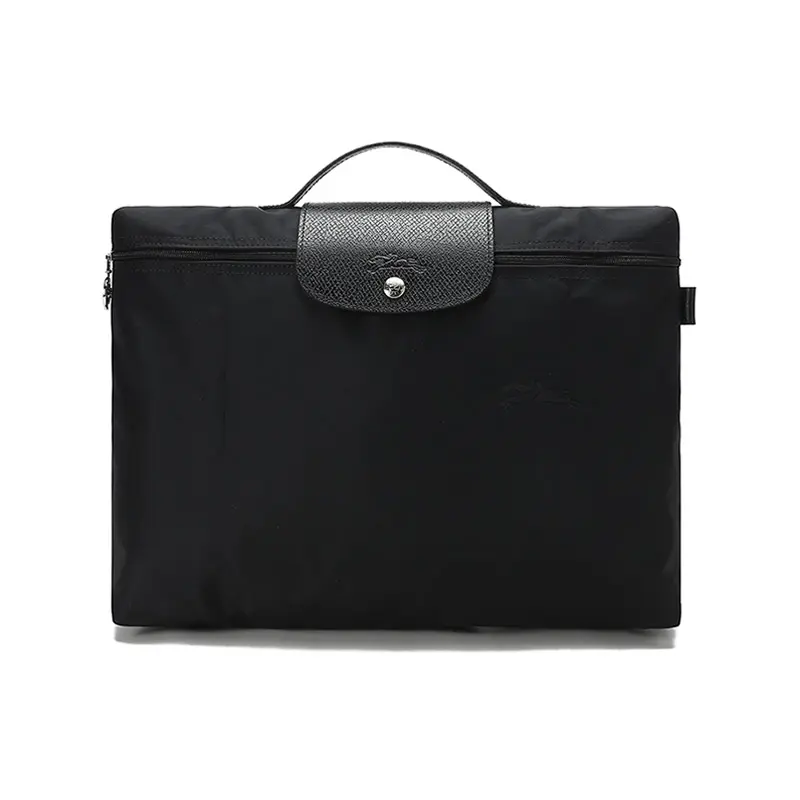 Longchamp Le Pliage Green 37 Eco-Friendly Zippered Canvas Tote Bag for Women, Business Style, Black