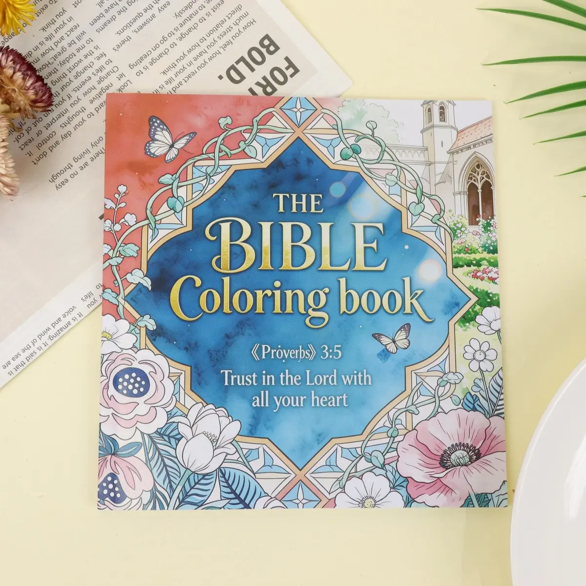 Bible Coloring Book for Adults, Proverbs 3:5 Floral Church Butterfly Design, Stress Relief & Creativity, Hand-Painted Relaxation Art Book, Activity Book, Coloring Gift Book