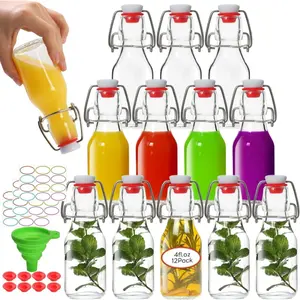 Swing Top Glass Bottles 4 oz 12Pack, Flip Top Glass Bottles with Airtight Flip Lids for Vanilla Extract Bottles/Home Brewing/Beverages/Oil (4 fl.oz, Set of 12)