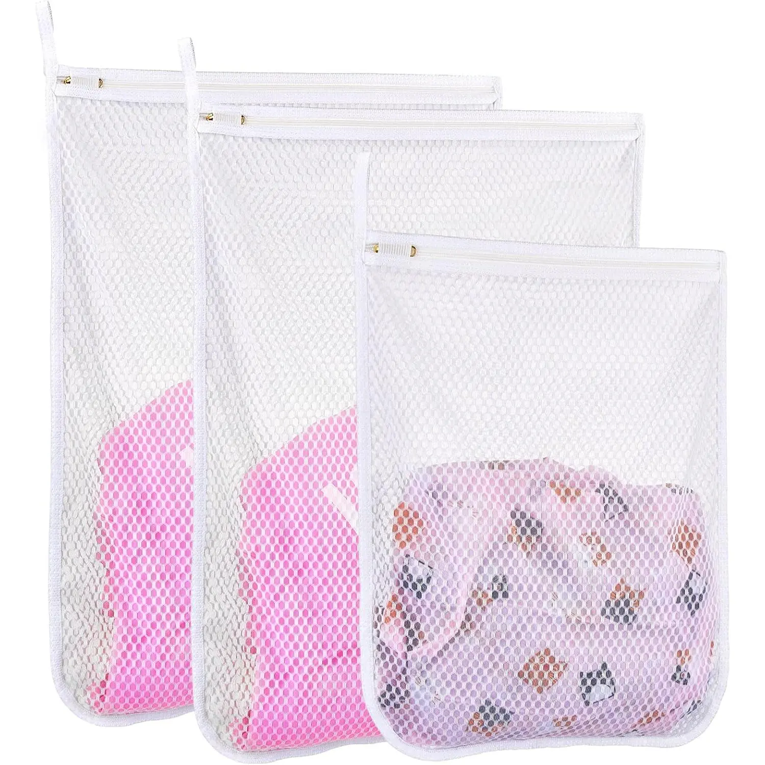 3 count Durable  Mesh Laundry Bags for Delicates 2 Large (16" x 19") 1 Medium (12" x 15")