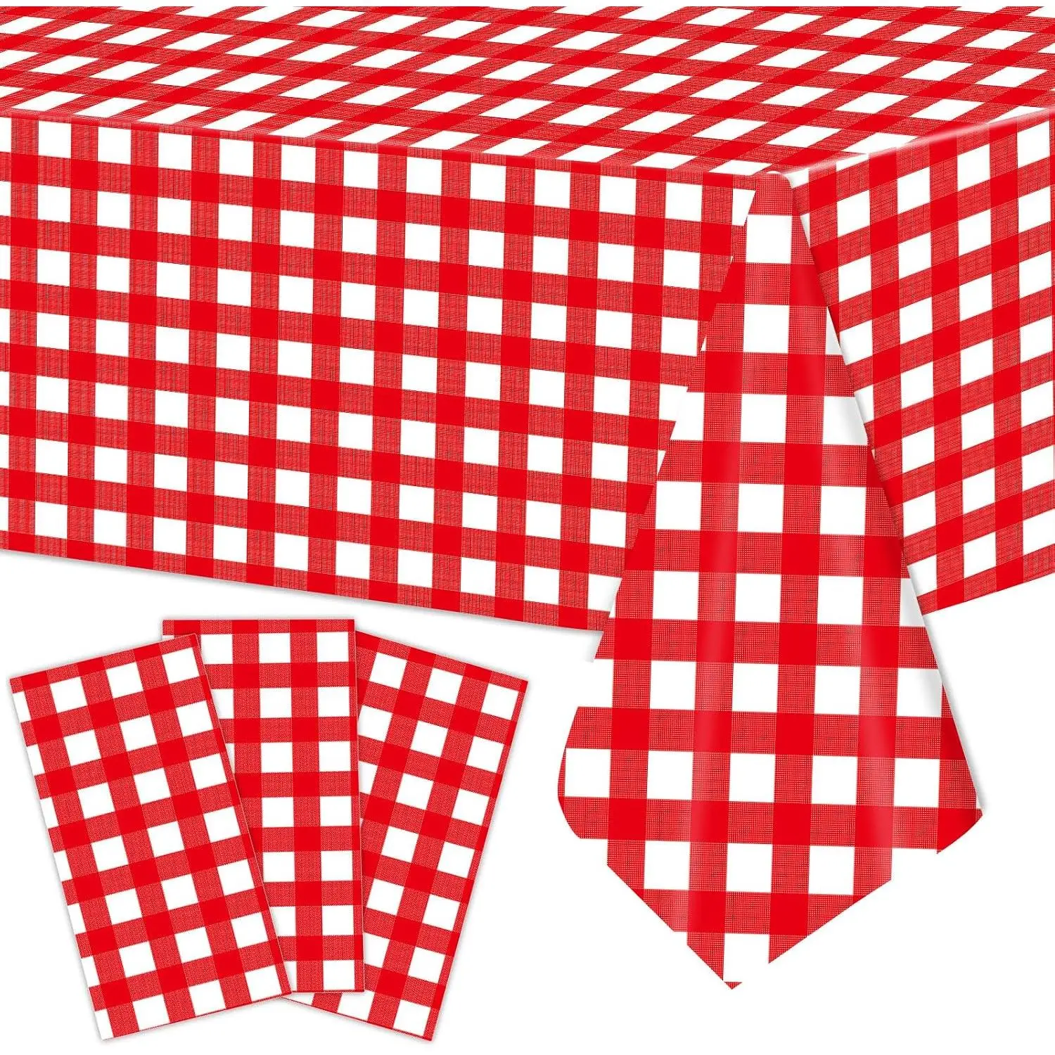 3 count Red and White Checkered Plastic Tablecloth – 54x108 Inch Disposable Rectangle Gingham Table Covers for Picnic, BBQ, Summer Party, Italian Theme, Rustic Wedding and Outdoor Birthday Decoration