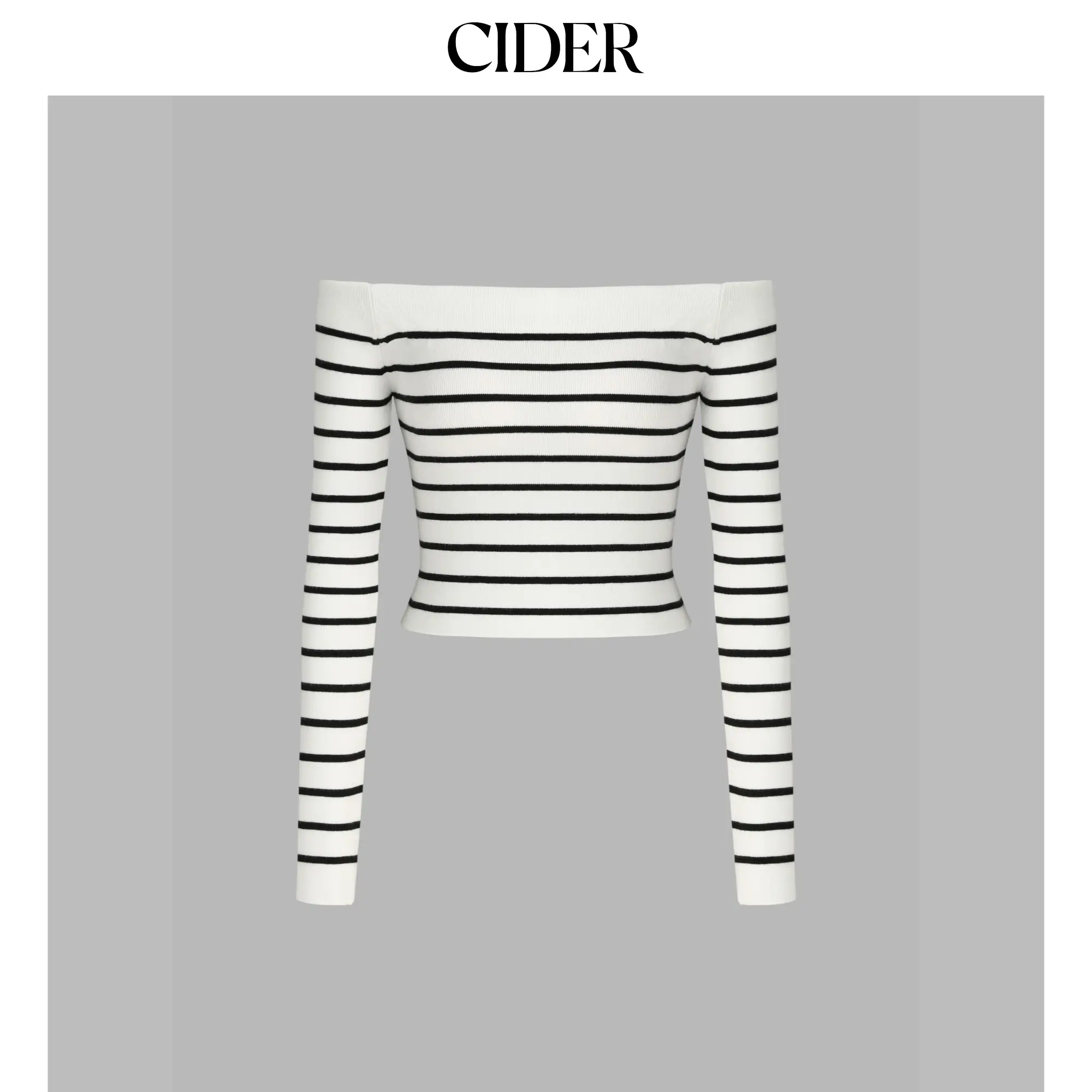 Cider [size 2-26] Off-shoulder Stripe Knitted Long Sleeve Knitted Top