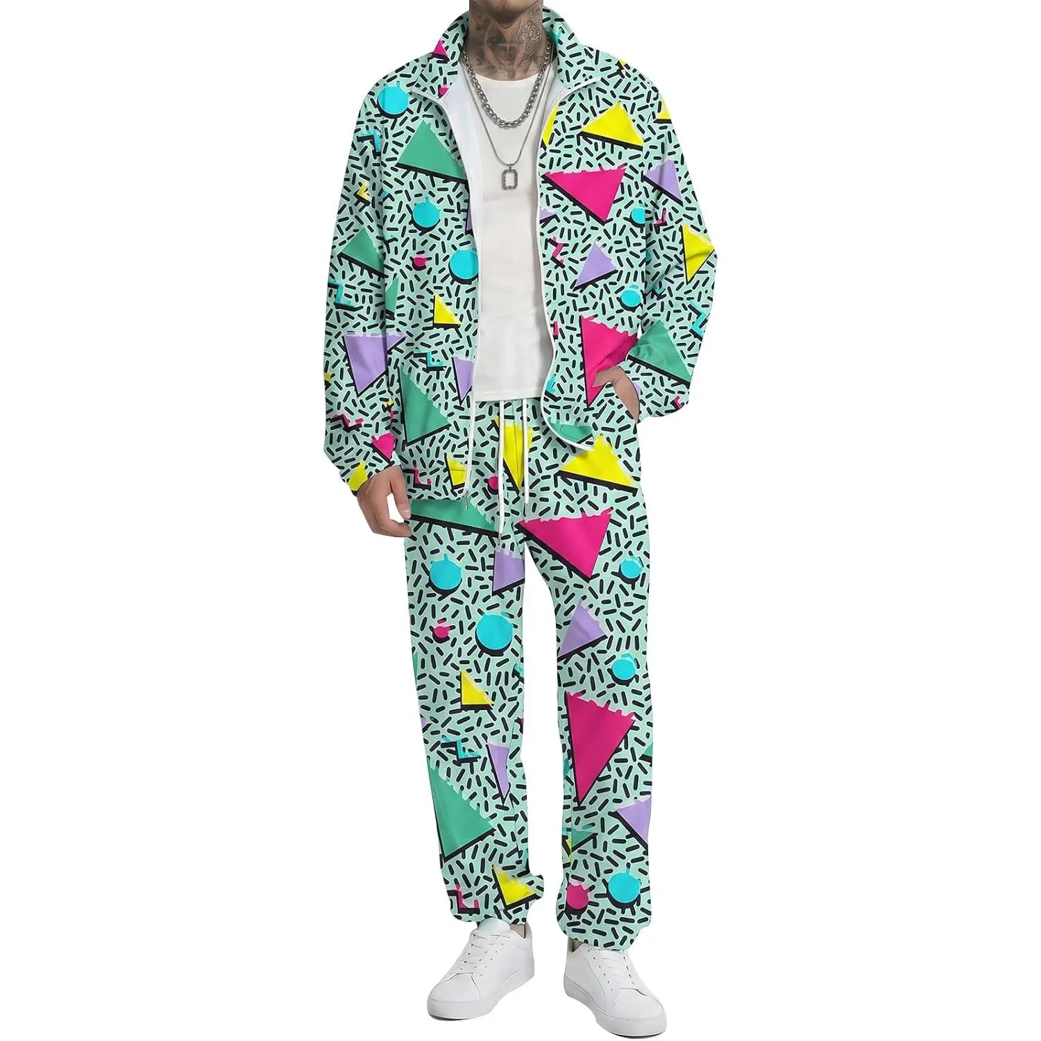 Arssm Retro 80s 90s Outfit Sets for Men Vintage Jacket and Joggers Sweatpants 80s Tracksuit Streetwear