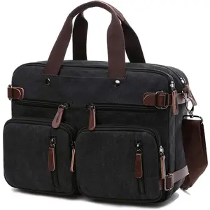 3-in-1 Canvas Convertible Laptop Bag, Unisex, 17.3inch Laptop Crossbody Bag, Work Briefcase, Computer Shoulder Bag, Suitable for Travel, Business, Office