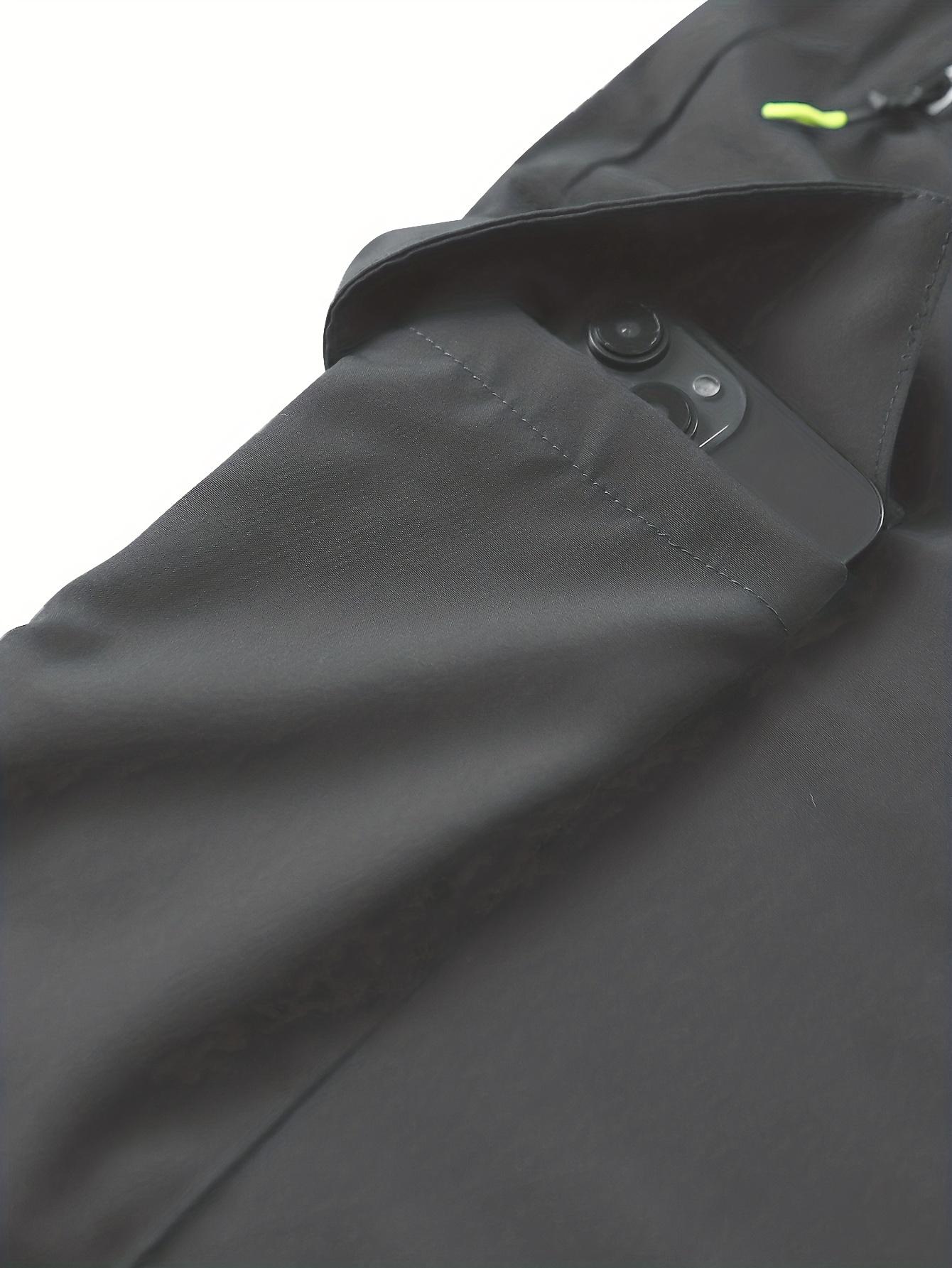 Women's Heavy-Duty Cargo Pants with Multi-Zipper Pockets & Neon Green Accents – Full-Length Trousers for Outdoor, Travel & Casual Wear in Spring/Fall Seasons – Belt-Style Waist Drawstring and Non-Slip Leg Construction