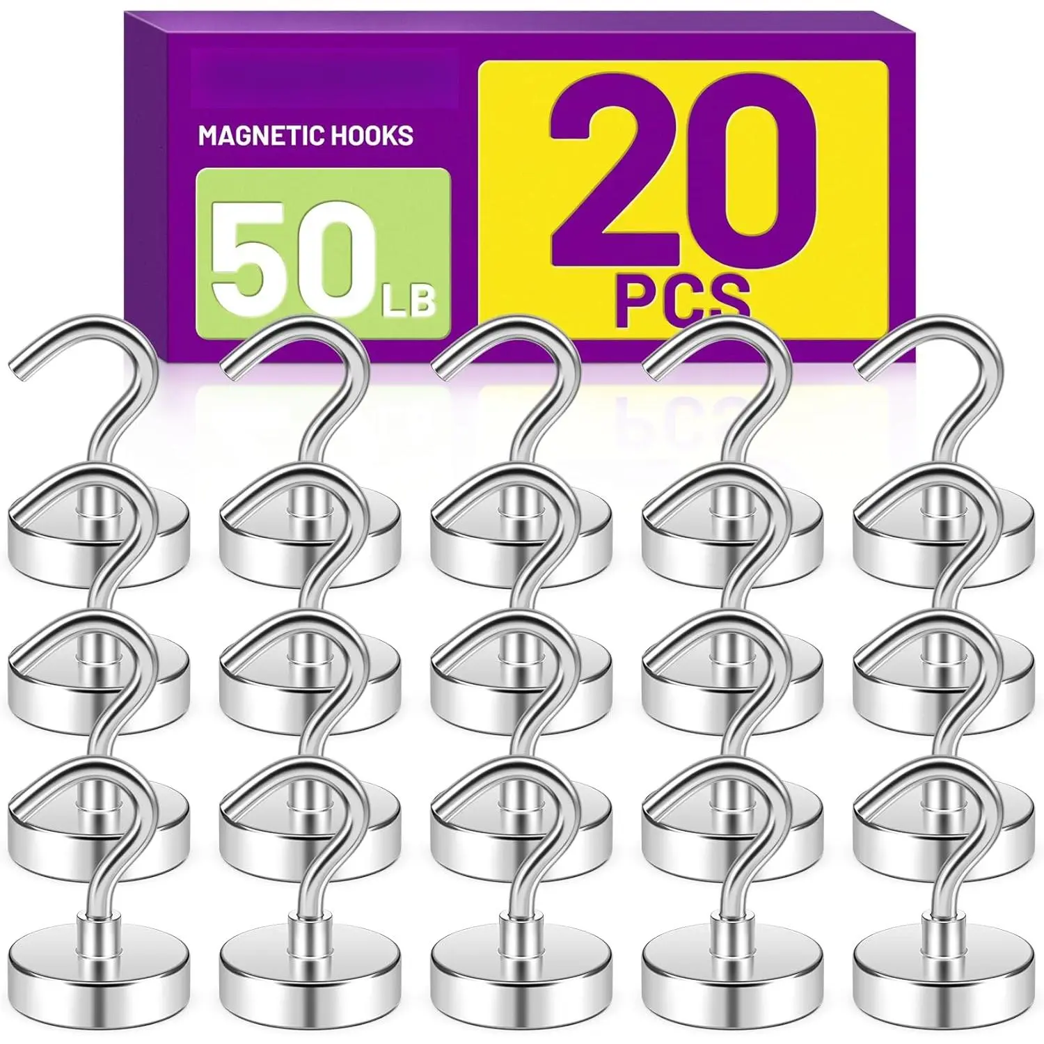 Magnetic Hooks for Cruise Cabins, Magnet Hooks, 50lbs 20 Pack Magnetic Hooks for Hanging, Cruise Magnets for Grill, Office, Home, Fridge, Classroom Organization, Camping Essentials, Silver