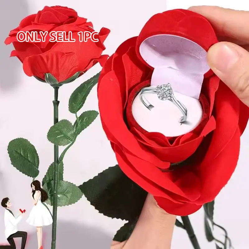 Romantic Rose Ring Box, Jewelry Storage, Classic Style, Wooden Interior, Plastic Material, Snap Closure, Perfect for Wedding, Valentine's Day, Engagement, Anniversary