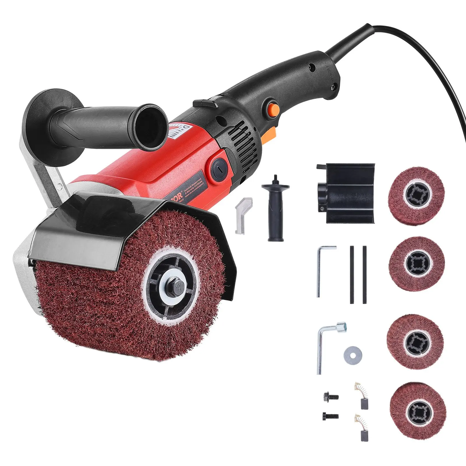 VEVOR Handheld Electric Burnishing Polishing Machine, 1200W Power, 6-Speed Adjustment Surface Conditioning Tool with 4 Polishing Wheels (80-Grit), for Stainless Steel, Aluminium Metal Finish, Metal Polish