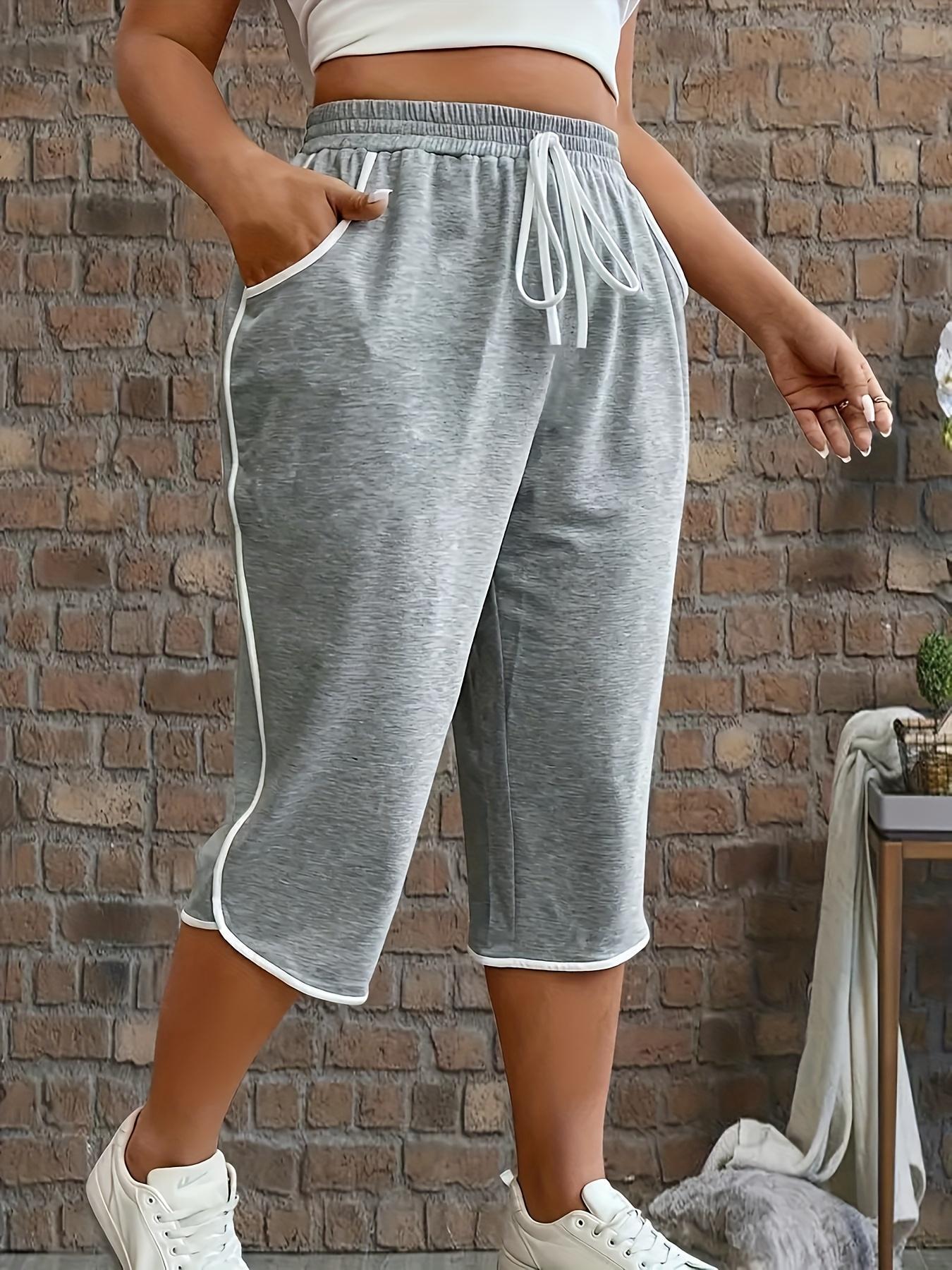 【Plus Size】Contrast Binding Capri Pants, Basic Casual Comfy Trousers for Summer, Women's Bottoms for Daily Wear