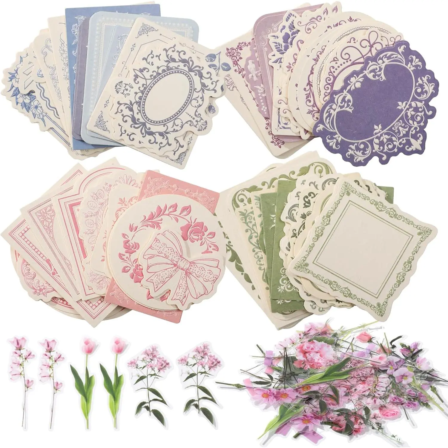 160 count  Scrapbook Supplies Kit, Including 120 Sheets Scrapbook Paper Pad 40 Decorative Flower Stickers, Junk Journal Accessories Scrap Book Crafting for  Media Collage Card Making