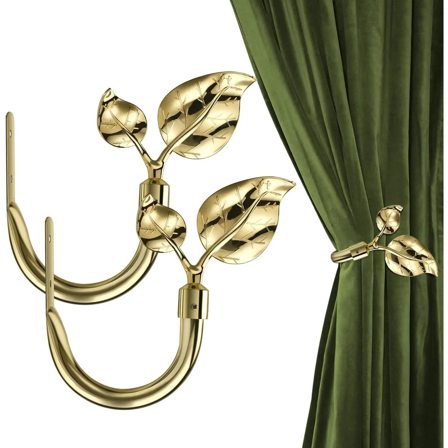 Leaf Shaped Curtain Tieback Holdbacks 2pcs, Handmade Metal Curtain Side Holders for Wall, Curtain Hook Pull Backs for Drapes Window Decoration