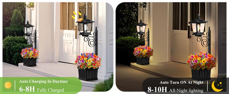 2-Pack Outdoor Flower Pots 2 in 1, Solar Lamp Post with Planter for Garden Decor, Wall Mount/Standing Planter Lights Waterproof, Patio Decorative Black Floor Lamps for Lawn Garden, Led Landscape Spotlights (Flowers not Included)