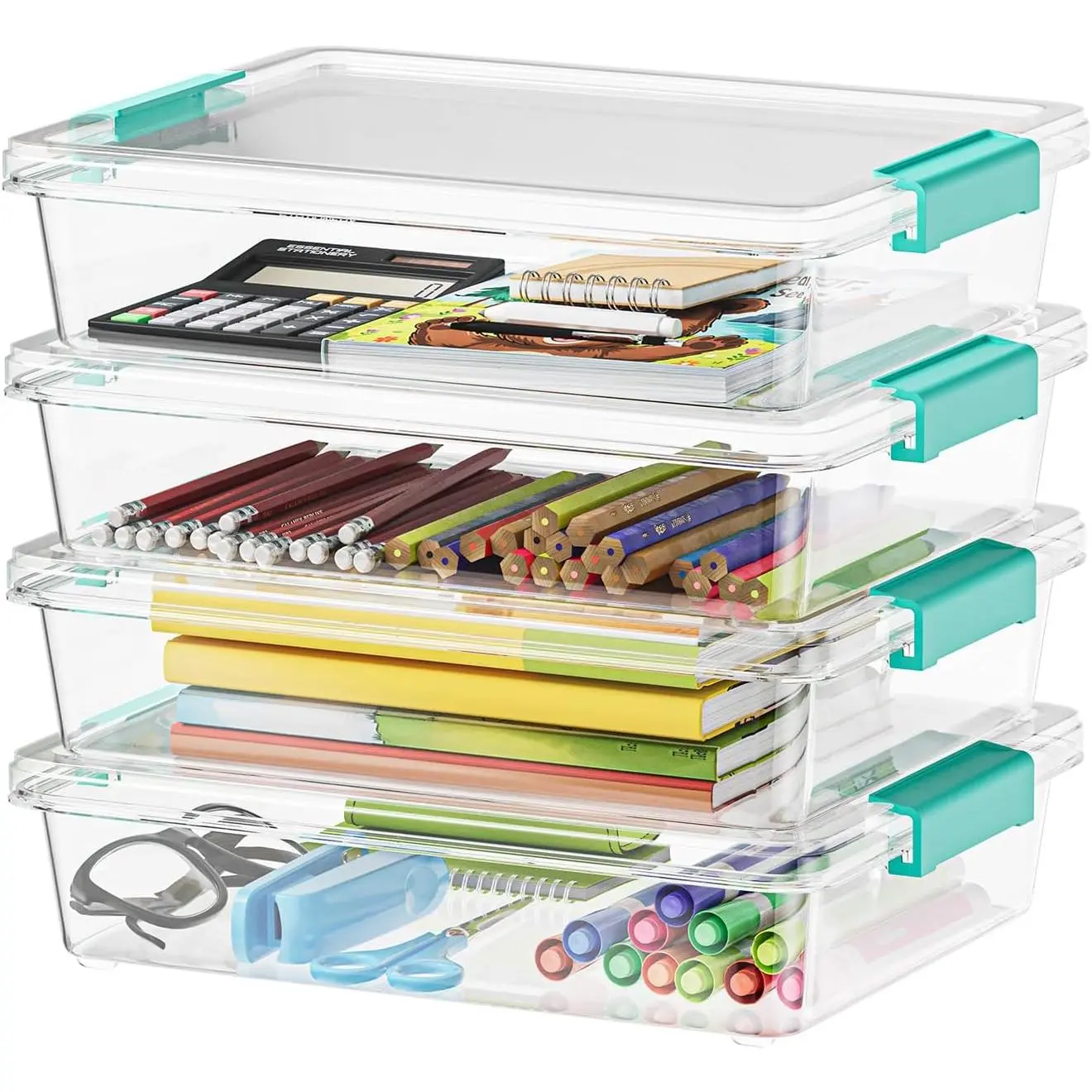6 Qt Plastic Storage Bins with Lids, Clear Sensory Bin Craft Organizers and Storage, Stackable Art Containers for Home, Office and School Supplies, 4 pack