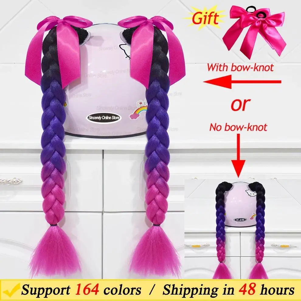 2pcs 24Inches Motorcycle Helmet Braids Woman Wigs For Moto Cycling Skiing Helmets Decor Twist Dual Pigtail Ponytail 164 Colors