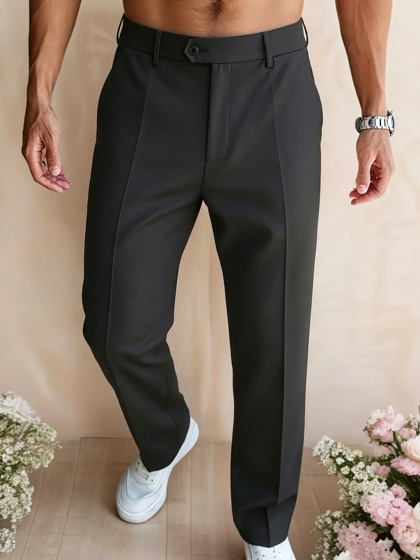 Men's Summer Business Formal Pants, Straight Leg Slim Fit Long Trousers, Commute Casual Suit Pants, Men's Professional Wear, Office Commuter Style