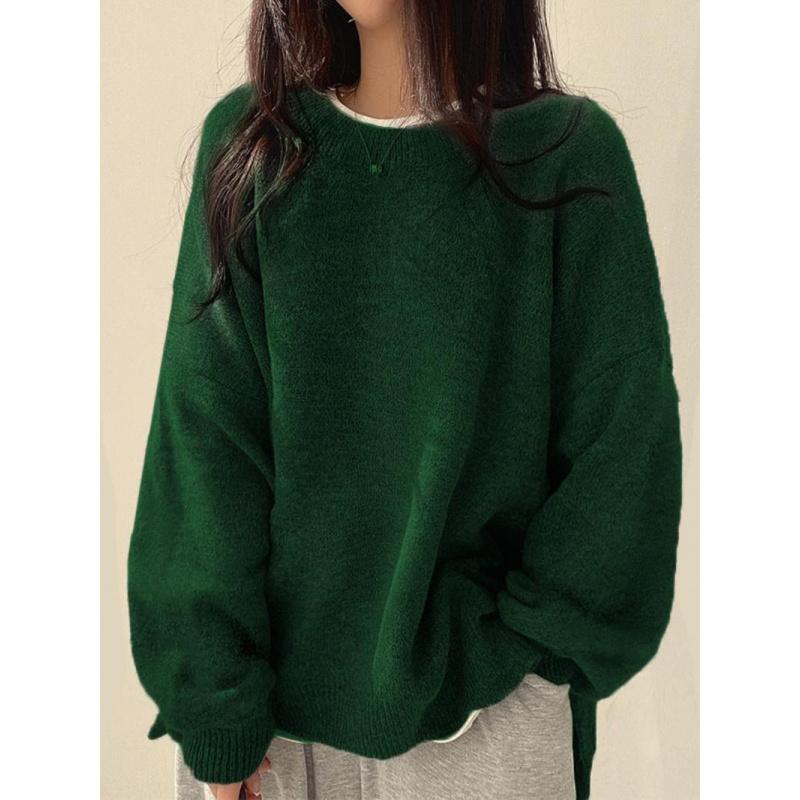 Women's Drop Shoulder Split Hem Sweater, Chic Casual Long Sleeve Round Neck Jumper, Women's Knitwear Top for Fall & Winter, Crewneck Sweaters for Women, Tops for Women, Womenswear Women's Drop Shoulder Split Hem Sweater, Chic Casual Long Sleeve Round Neck Jumper, Women's Knitwear Top for Fall & Winter, Crewneck Sweaters for Women, Tops for Women, Womenswear