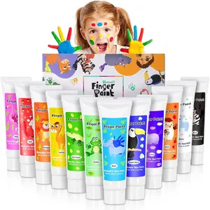 Washable Finger Paint for Toddlers 1-3, Non Toxic Kids Finger Paint Set, 12 Vibrant Colors (1.22 fl oz), Baby Safe Toddler Art Supplies, Sensory Preschool Learning Easter Gift for Boys Girls