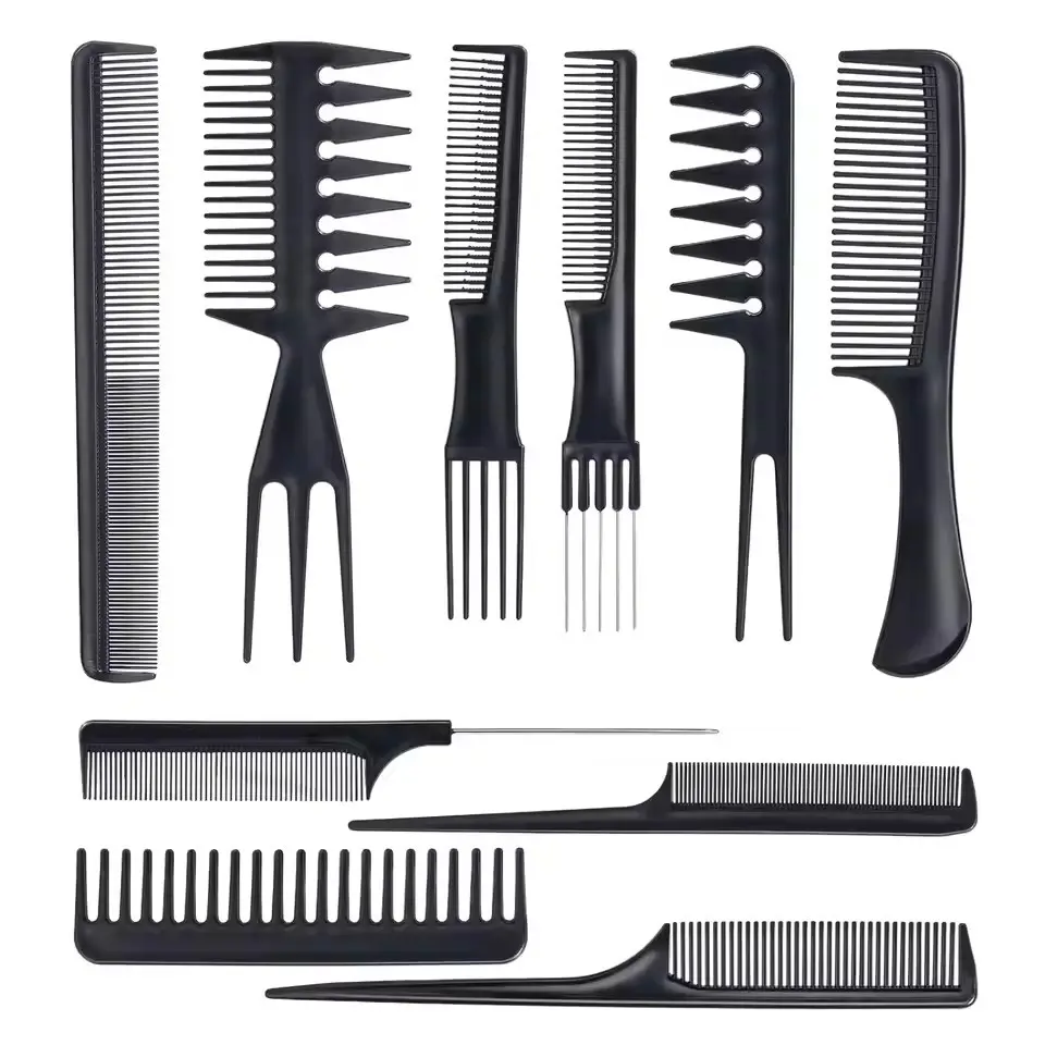 10-Piece Hair Comb Set, Makeup Brush Salon Barber Shop Beauty Combs, Highlighter Pointed Tail Brushes, Dual-Sided Wide Teeth Styling Combs, Combs for Hair Stylist