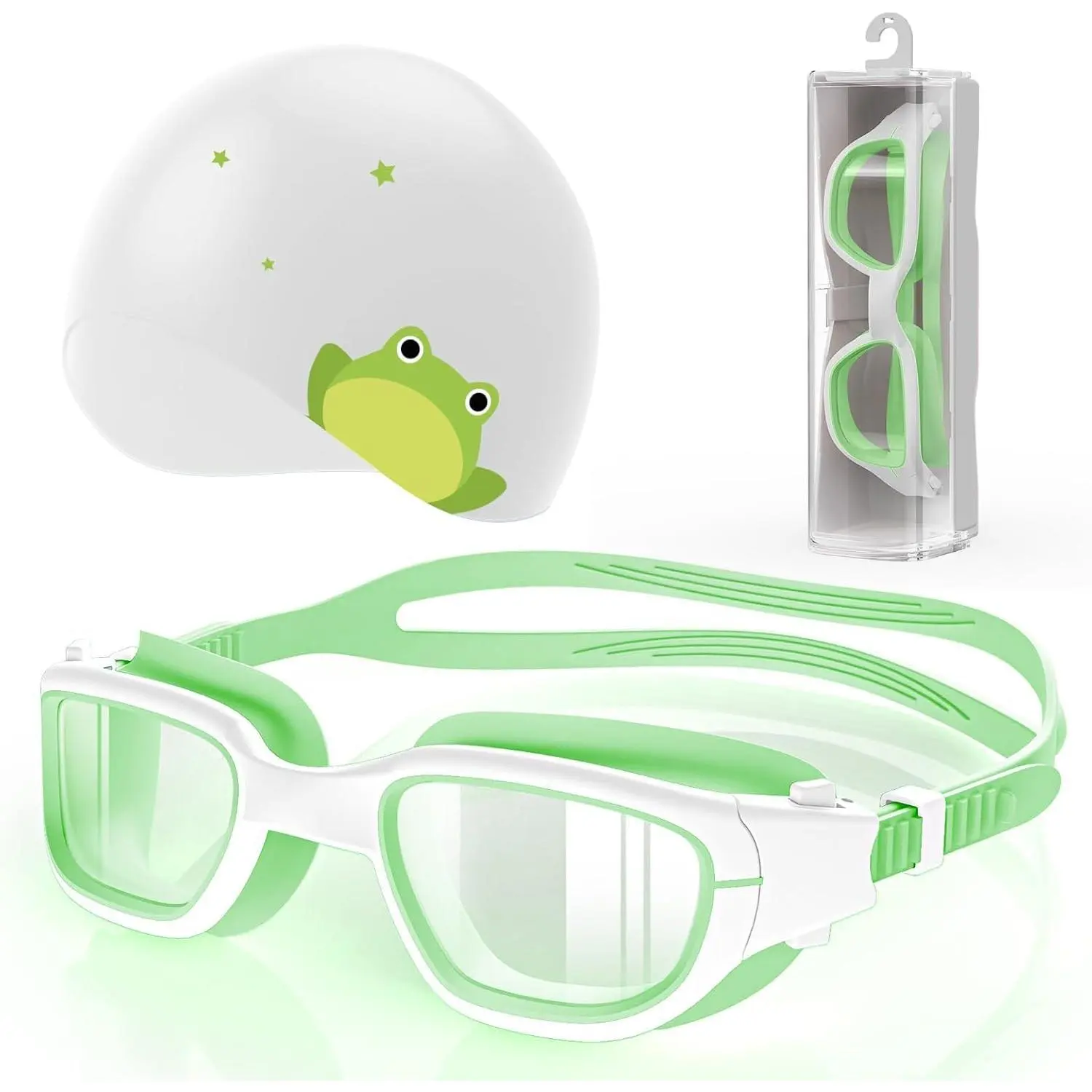 Swim Goggles  Cap Set, Anti-Fog UV for Ages 6-14 | Swim goggles,  cap, storage case. UV400 protection, anti-fog, leakproof seal & adjustable strap for a comfy fit