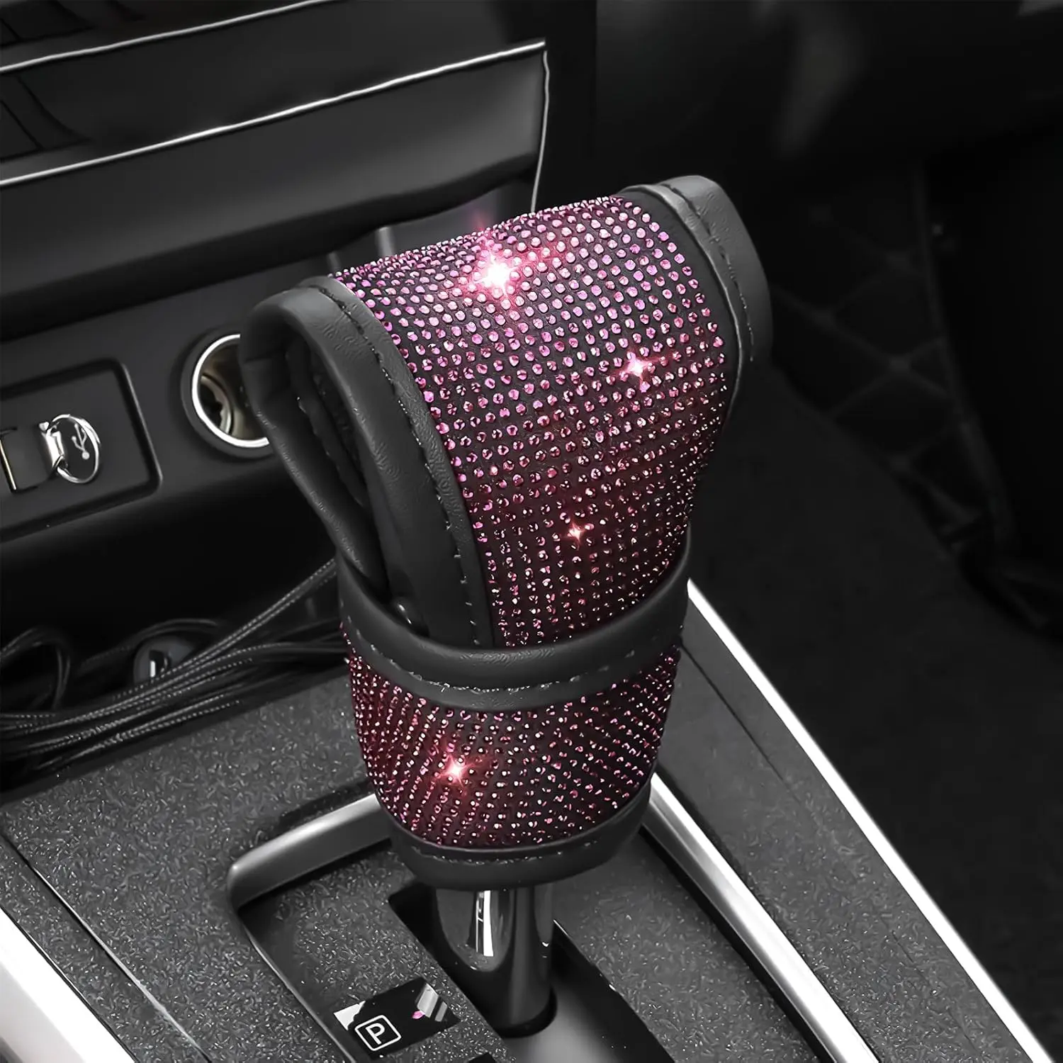Bling Rhinestone Gear Shift Knob Cover, Sparkly Crystal Gear Stick Protector, Universal Car Interior Decor for Women & Girls