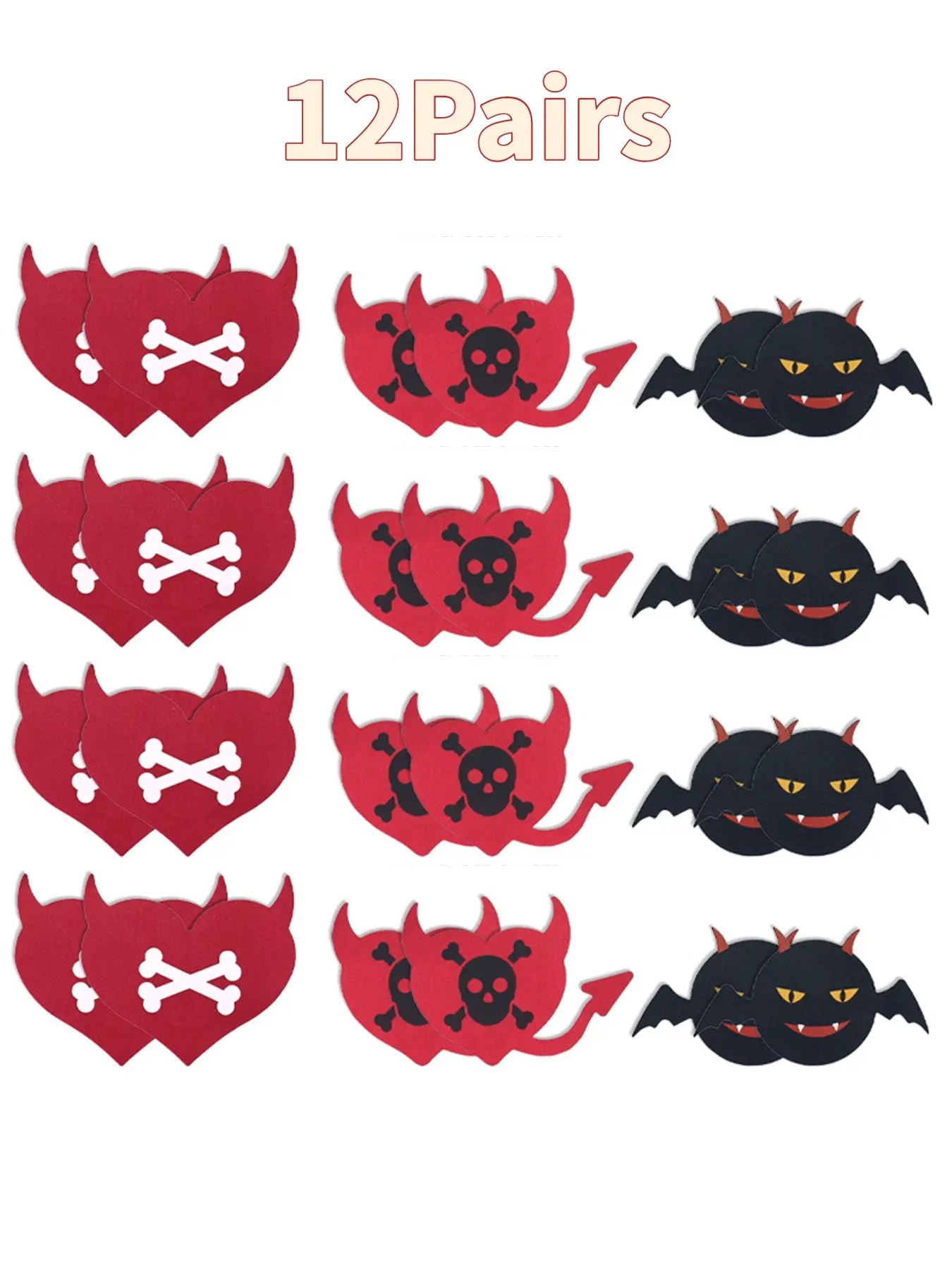 12 pairs of party-printed disposable Women's nipple covers to prevent exposure, Halloween funny little devil sexy Bra breast covers