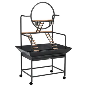 Metal Parrot Play Stand - Bird Activity Play Gym with Wheels, Removable Trays, Perches & Ladders - Playground Center for Parakeet, Cockatiels, Conures