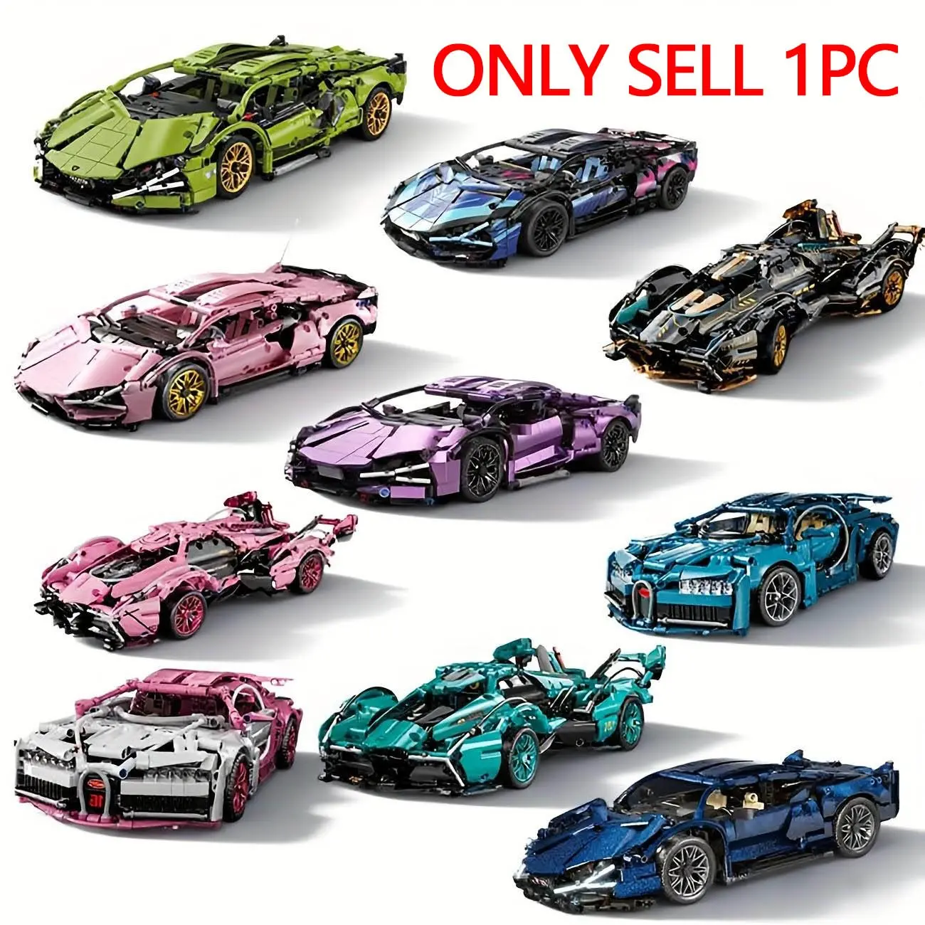 1000+pcs Cool Car Creative Building Blocks Model, Multi-Color Options, Trendy Racing Style, High Difficulty Assembly, Perfect Gift for Boys