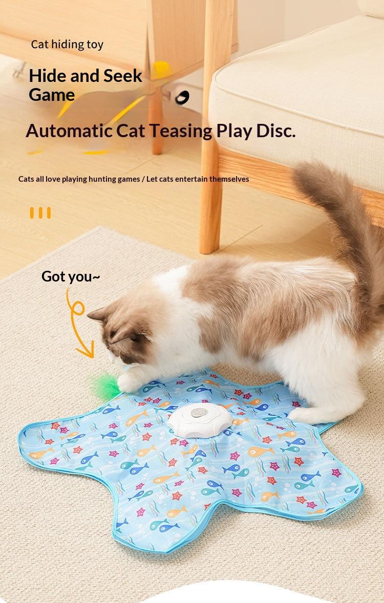 Interactive Underwater Themed Automatic Cat Toy, Hide-and-Seek Electronic Moving Feather Teaser for Indoor Cats, Self-Playing Kitten Enrichment Exercise Toy