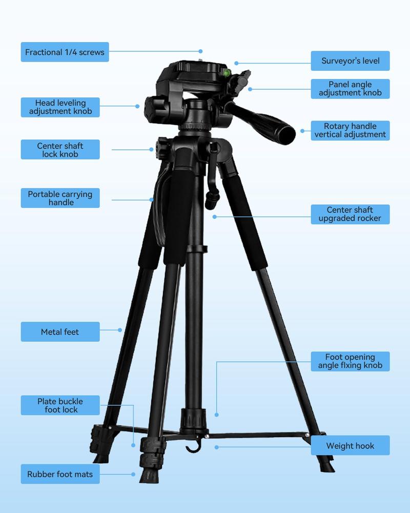 EMEET 55'' Camera Tripod, Travel Floor Tripods Compatible with Cell Phones, Cameras, DSLR and Gopro, for Video Recording Photos Vlogging，with Phone Holder and Travel Bag Smartphone, FathersDayGift