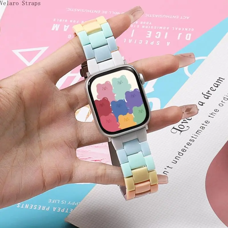 Candy Color Resin Link Watch Band | Transparent Rainbow Strap for Apple Watch 1-8