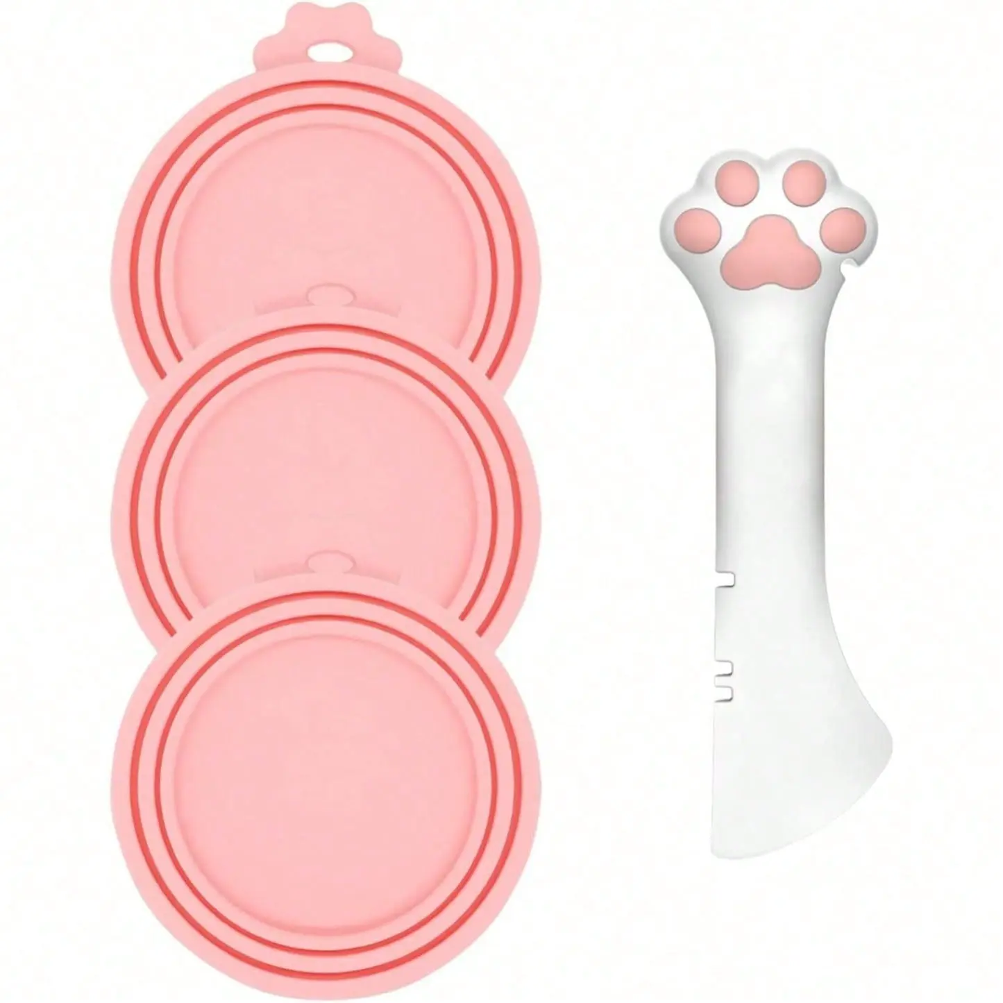 Pet Food Can Opener Spoon & 3 Silicone Lids, Cute Paw Shape, BPA-Free, Leak-Proof, Easy Clean, Suitable for Cats and Dogs