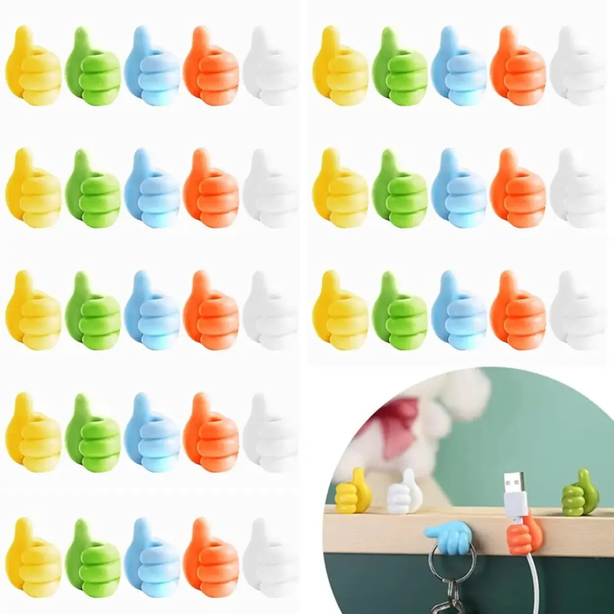 50‑Pcs Bulk Smooth Thumb‑Shape Silicone Storage Hooks, Self‑Adhesive Damage‑Free Wall Mount, Multifunctional Strong‑Hold Hooks For Kitchen Plant Organization, Cable Management And Key Hanging Usage