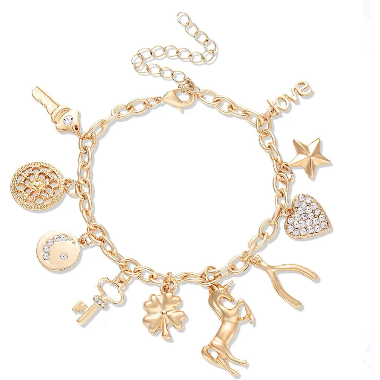 Women’s Link  Bracelet Unicorn Butterfly  Heart Pendant Charms Bracelet Bangles for Women