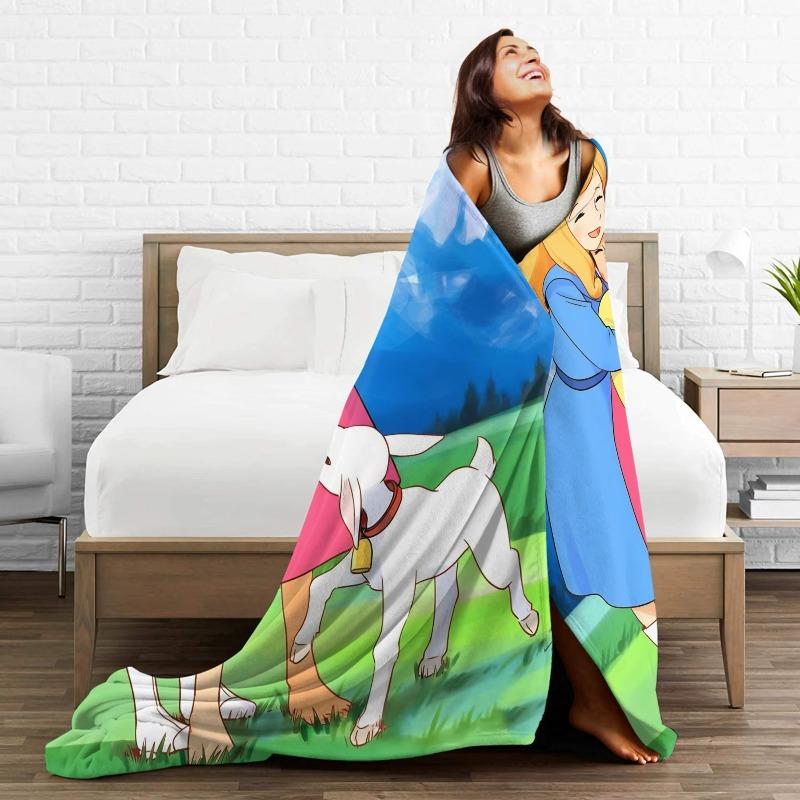 Heidi & Goat Mountain Hike in Alps Blankets  Warm Funny Plush Throw Blanket For Outdoor Picnic Flannel Bedspread Bed Cover