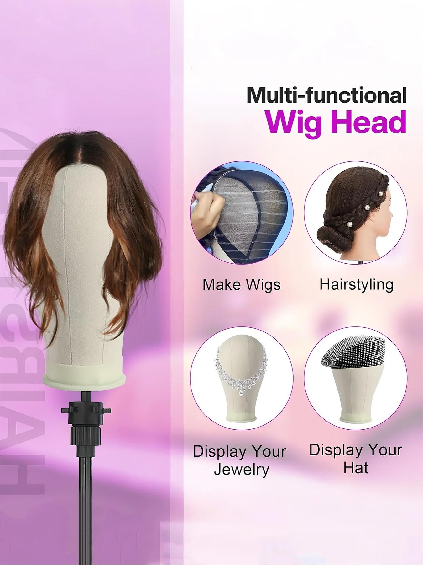 Complete Wig Styling Equipment for Novices: 22-inch Wig Stand + Tripod + T-Pins + Bristle Brush | Halloween Ready Wig Install Kit