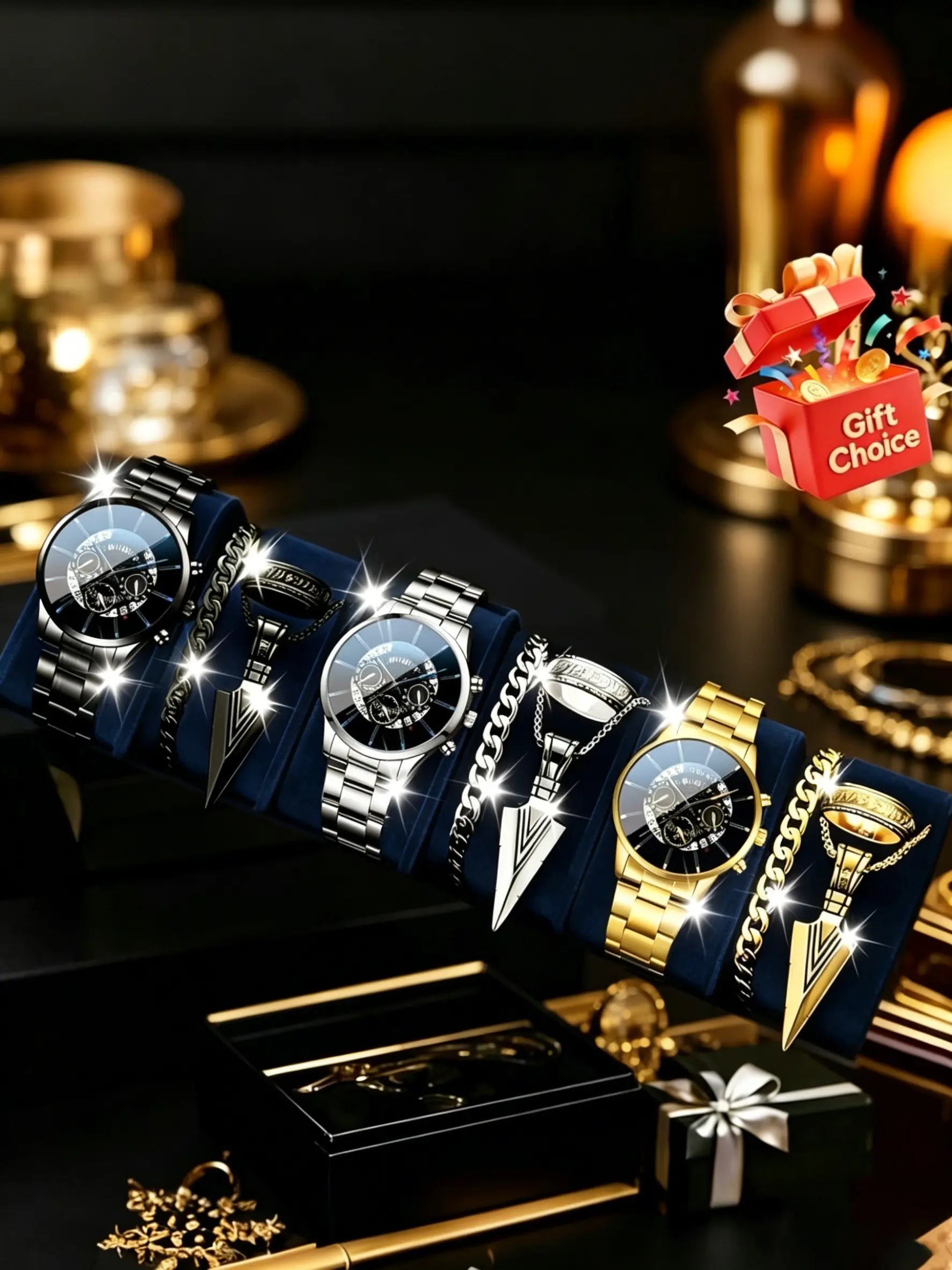 12pcs Men's Fashion Business Watch Set, Accessory Set, Analog Quartz, Zinc Alloy Case, All Seasons, Perfect Father's Day Gift, Romantic Style
