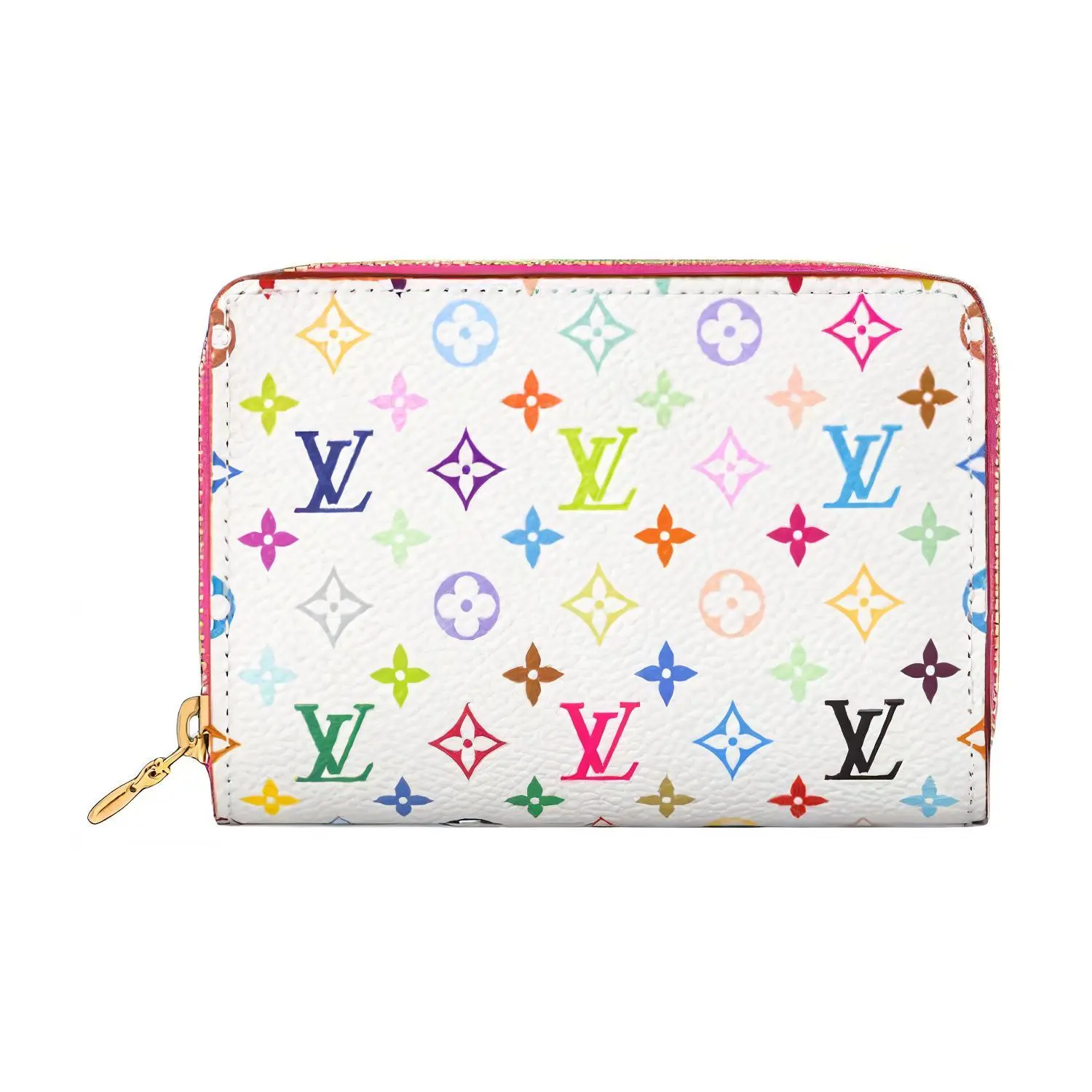 Unisex Louis Vuitton x Takashi Murakami Monogram Canvas Logo Slimline Foldover Fashion Light-colored Men's Wallet with Metal Snap Closure - Pop Art Style, White, Fashion Men's Wallets, Foldover Men's Wallets