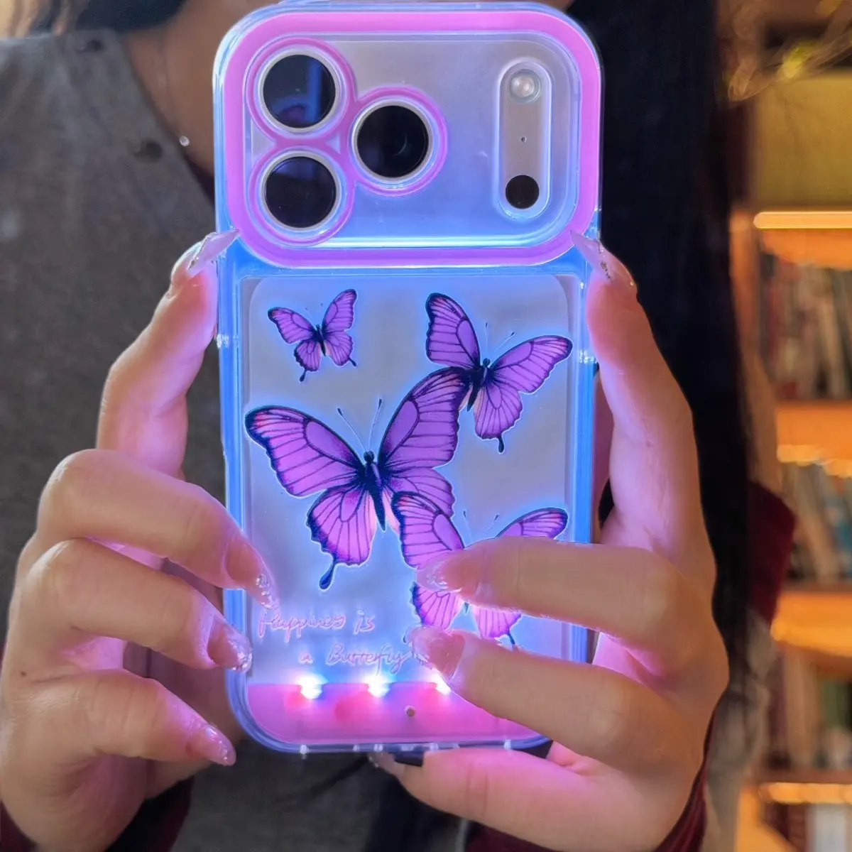 Voice-Activated Glowing Butterfly Phone Case, Four Butterflies, Unique Caller Light-Up Design, Perfect Gift for Girls, Fits iPhone X/XR/XS MAX/11/12/13/14/15/16/17 Pro/Plus/Pro Max, Phone Shell