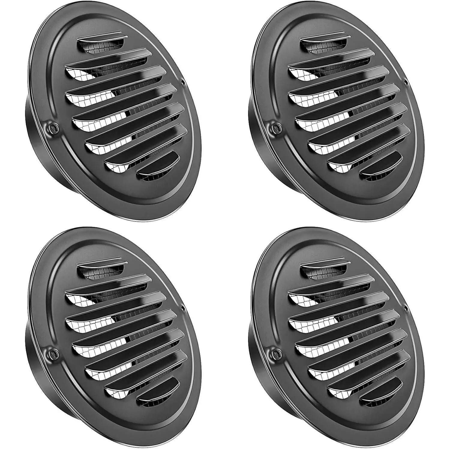 4 inch 4-Pcs Stainless Steel Vent Cover, Black Round Soffit Louver Grille Exhaust Cover, Built-in Mesh Screen, Suitable for Vent Places Such as Kitchen, Bathroom, etc (4 inch Black Cover 4Pcs)