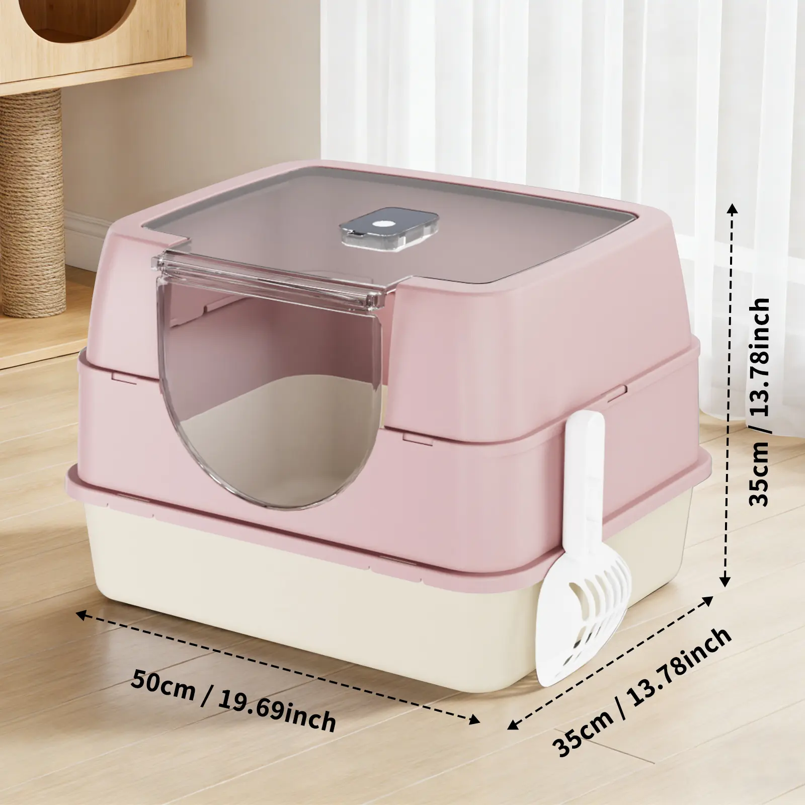 Enclosed Cat Litter Box with Hood & Scooper - No Tracking Anti-Odor Kitty Litter Box, Spacious Privacy Toilet for Small Medium Cats