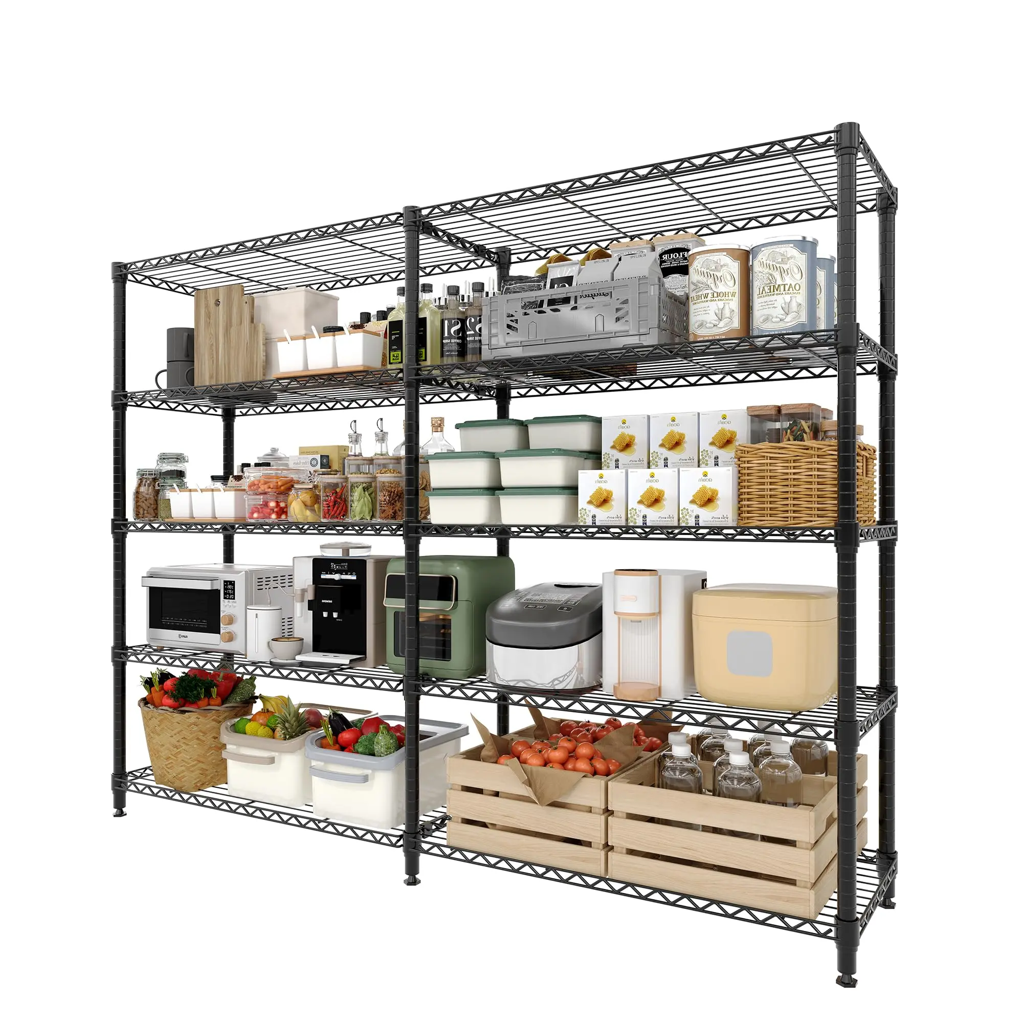 Metal Storage Shelves, Adjustable Heavy Duty Shelving Unit, Garage Wire Shelf Standing Storage Rack Organizer, for Basement Kitchen Pantry Kitchen Commercial