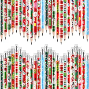 96 count Christmas Pencils for  Bulk Colorful Holiday  Pencils with Erasers Xmas Snowman Santa  Christmas Classroom Gifts for Goodie Bags Office School, 12 Styles